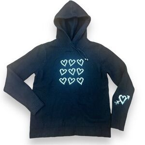 Cupcake And Cashmere Women's Sweater Pullover Hooded Heart Knit Black Size Small